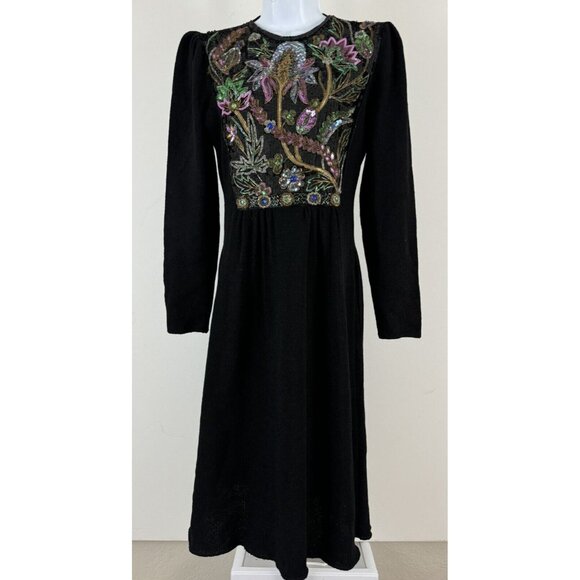 PAT SANDLER For Wellmore Vtg Black Knit Dress With Bead & Sequin Detail Sz 10 - Picture 1 of 11